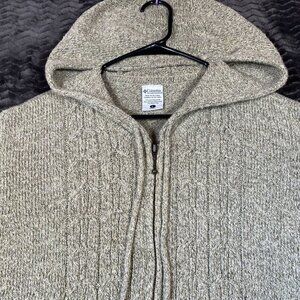 Columbia Hooded Knit Zip-Up Cardigan Sweater Beige Cotton Blend,Womens size L